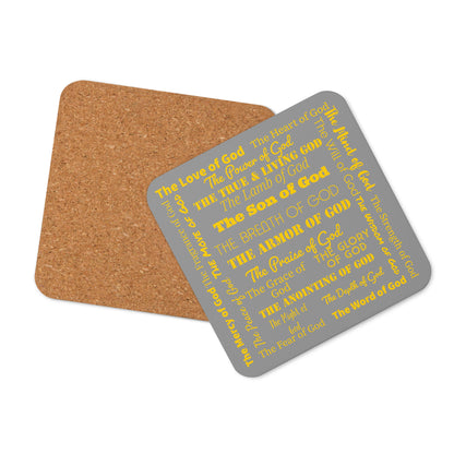 Attributes of God plastic & cork back coaster - Grey/Gold