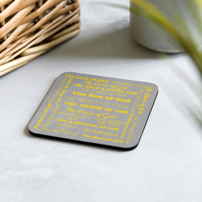 Attributes of God plastic & cork back coaster - Grey/Gold