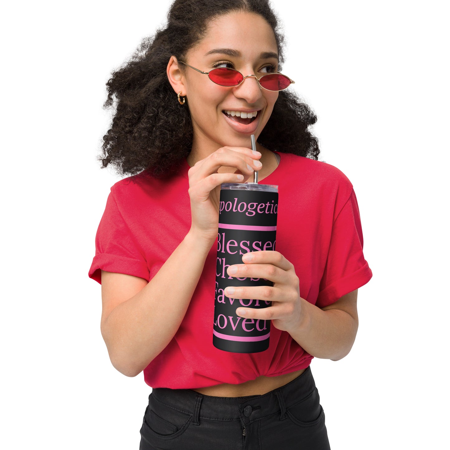 Unapologetic inspirational stainless steel tumbler - Pink print