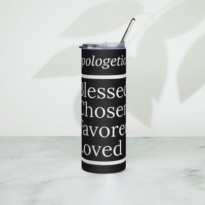 Unapologetic inspirational stainless steel tumbler - Black/white