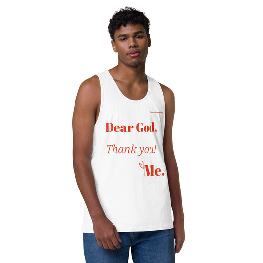 Dear God Thank You Love Me Men's Premium Cotton Tank Top - Red | Faith Muscle Tank