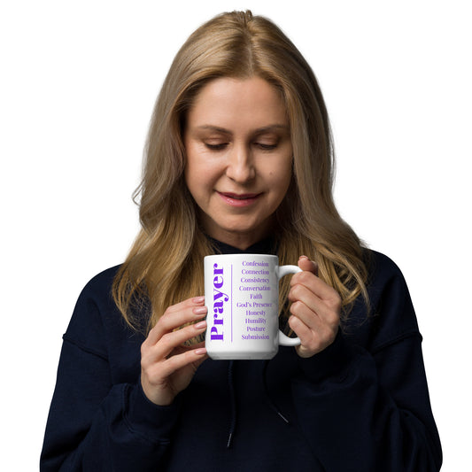 Prayer glossy ceramic mug- Purple/White