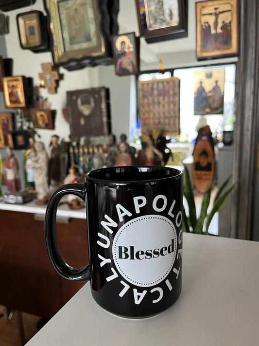 Unapologetically Blessed Black Glossy Mug