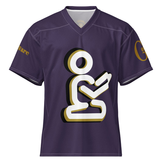 Yahweh Christian football jersey in rich purple featuring a praying figure logo and GodWare branding.