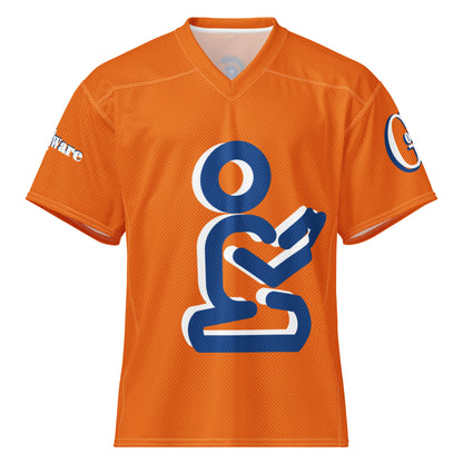 Christian Yahweh football jersey in orange with blue design for stylish, casual faith-based wear.