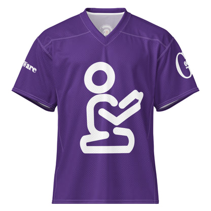 Yahweh Christian football jersey in purple and white with a praying figure graphic, perfect for warm-weather wear.