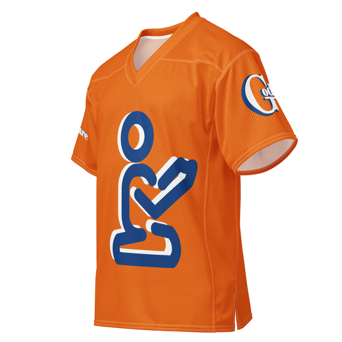 Christian Yahweh Football Jersey in orange with blue design, perfect for a stylish faith-based outfit.