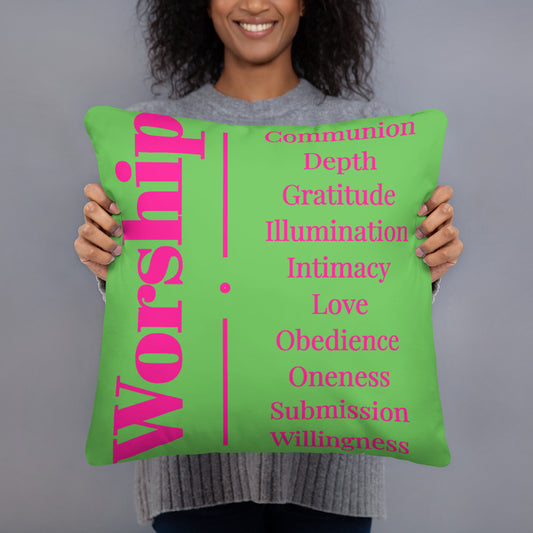 Worship collection inspirational throw pillow - Pink/Green