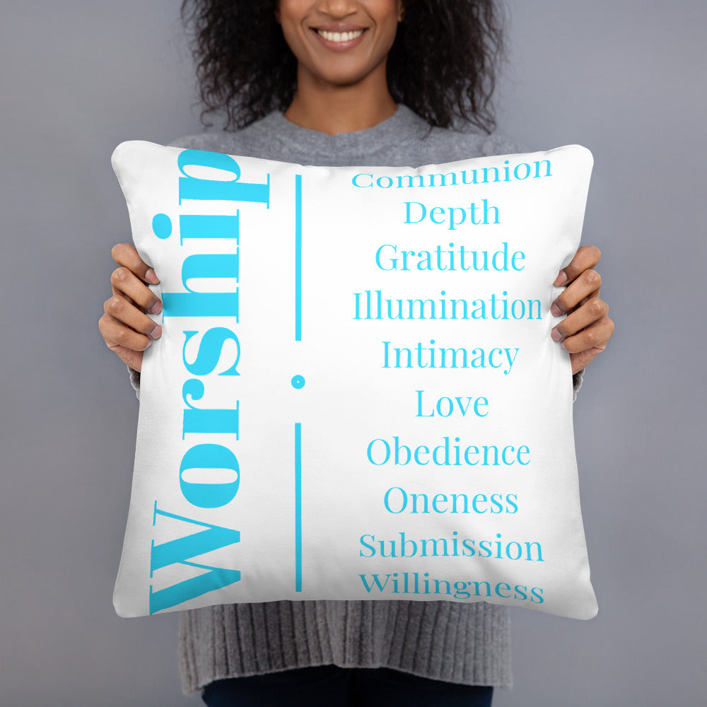 Worship collection inspirational throw pillow - Turquoise/White