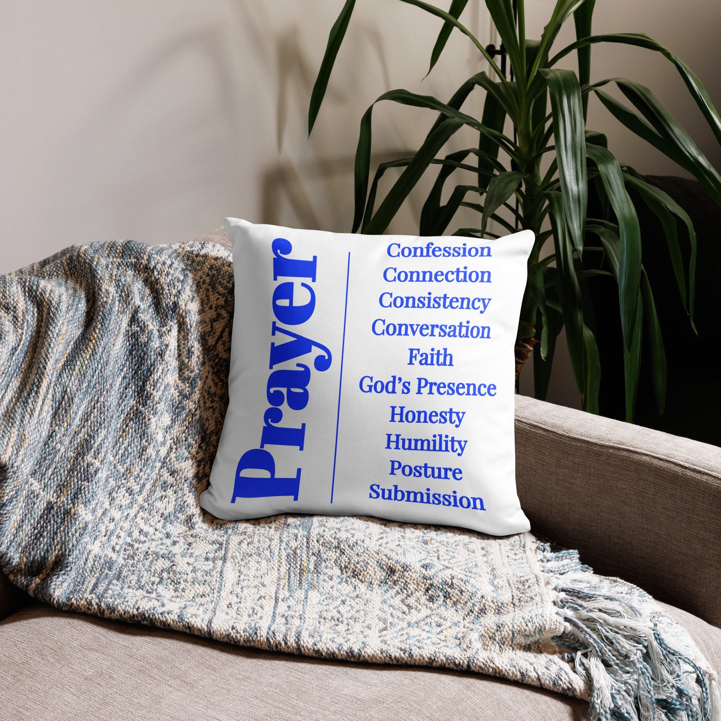 Prayer collection inspirational throw pillow - White/Royal