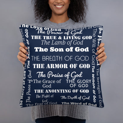 Attributes of God Inspirational Throw Pillow - Navy