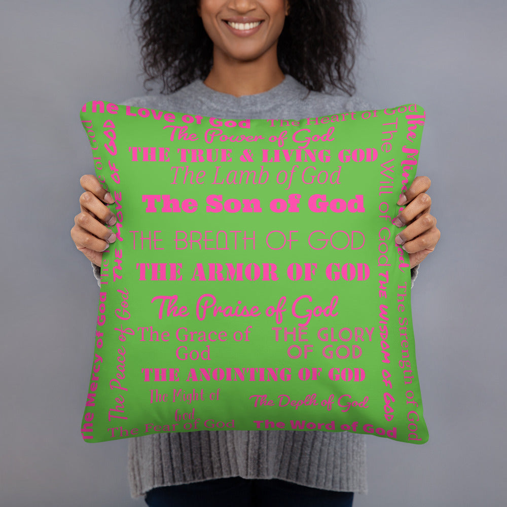 Attributes of God Inspirational Throw Pillow - Pink/Green