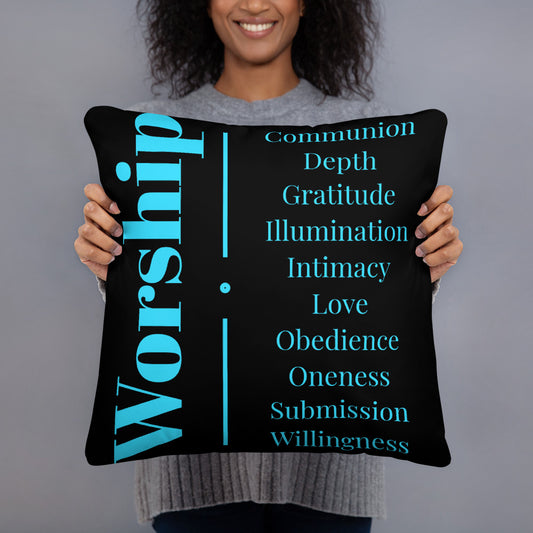 Worship collection inspirational throw pillow - Turquoise/Black