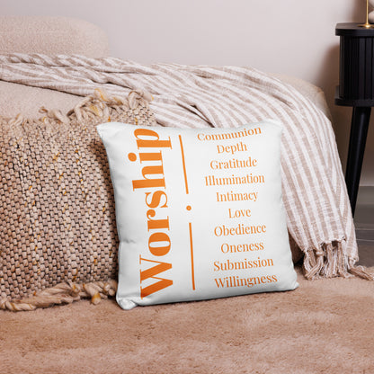 Worship collection inspirational throw pillow - Orange/White