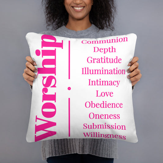 Worship collection inspirational throw pillow - White/Hot Pink