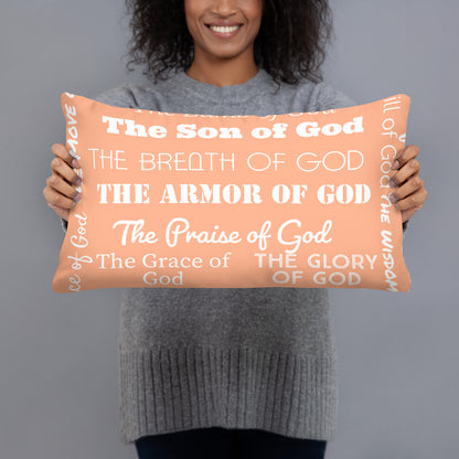 Attributes of God Inspirational Throw Pillow - Peach