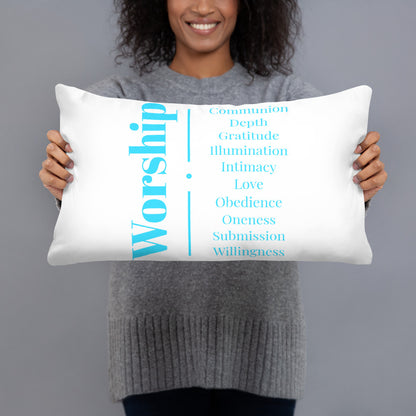 Worship collection inspirational throw pillow - Turquoise/White