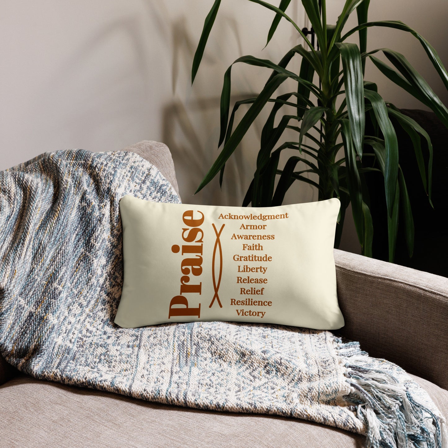 Praise collection inspirational throw pillow - Earth/Cream