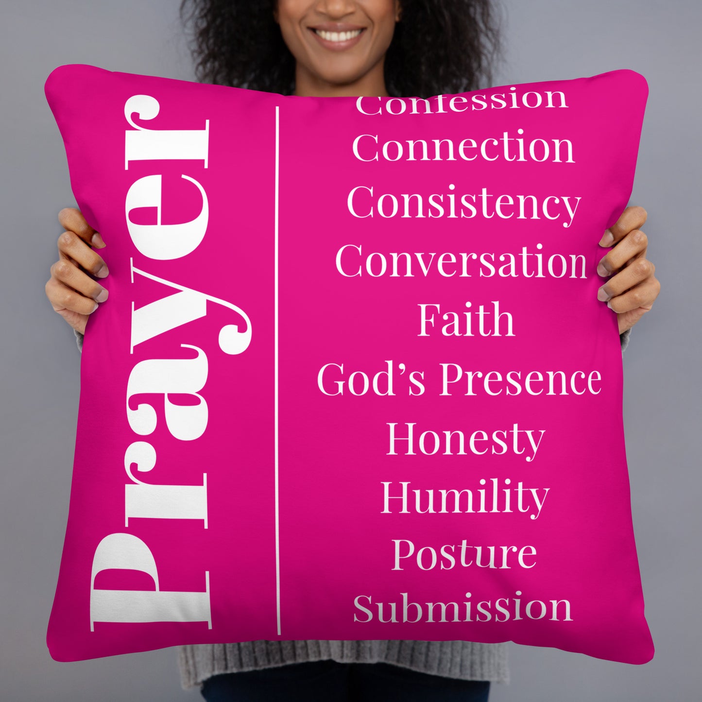 Prayer collection inspirational throw pillow -Hot Pink/White