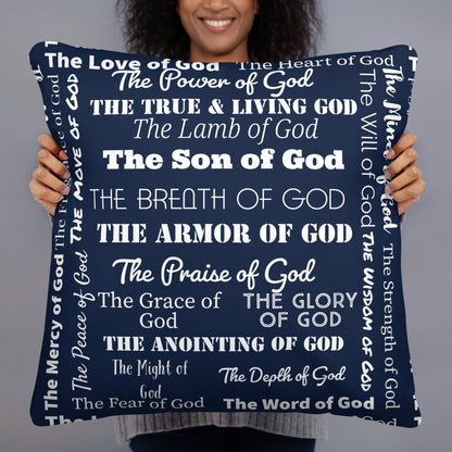 Attributes of God Inspirational Throw Pillow - Navy