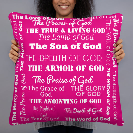 Attributes of God Inspirational Throw Pillow - Hot Pink