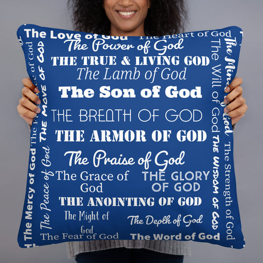 Attributes of God Inspirational Throw Pillow - Royal blue