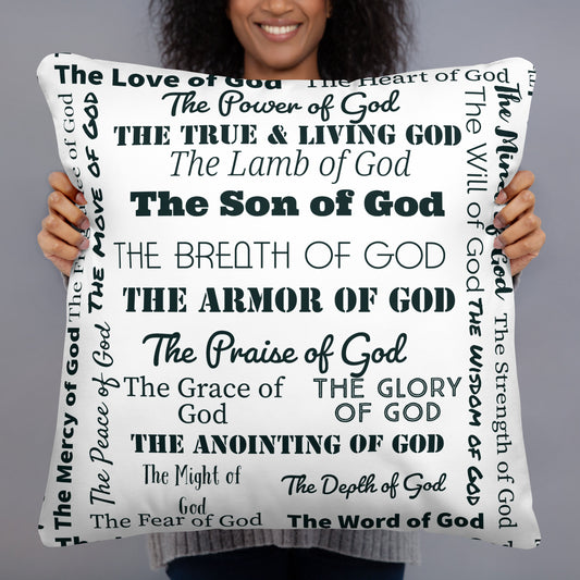 Attributes of God Inspirational Throw Pillow - White/Black