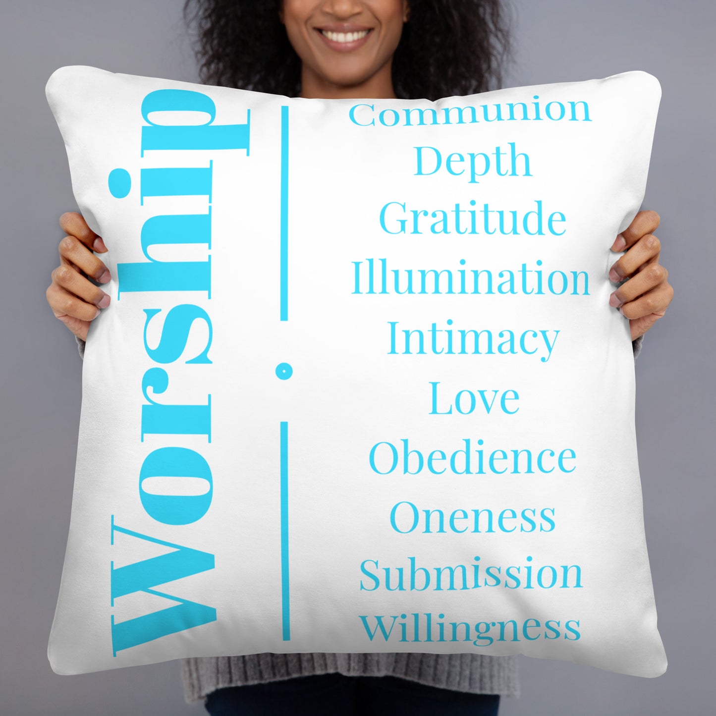 Worship collection inspirational throw pillow - Turquoise/White