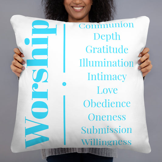 Worship collection inspirational throw pillow - Turquoise/White