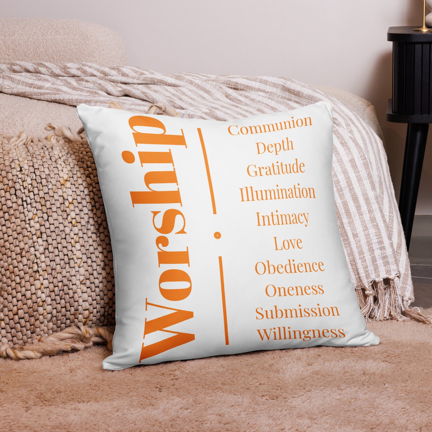 Worship collection inspirational throw pillow - Orange/White