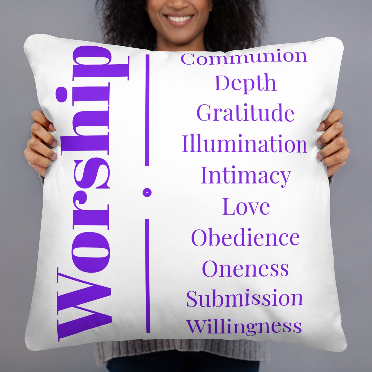 Worship collection inspirational throw pillow - White/Purple