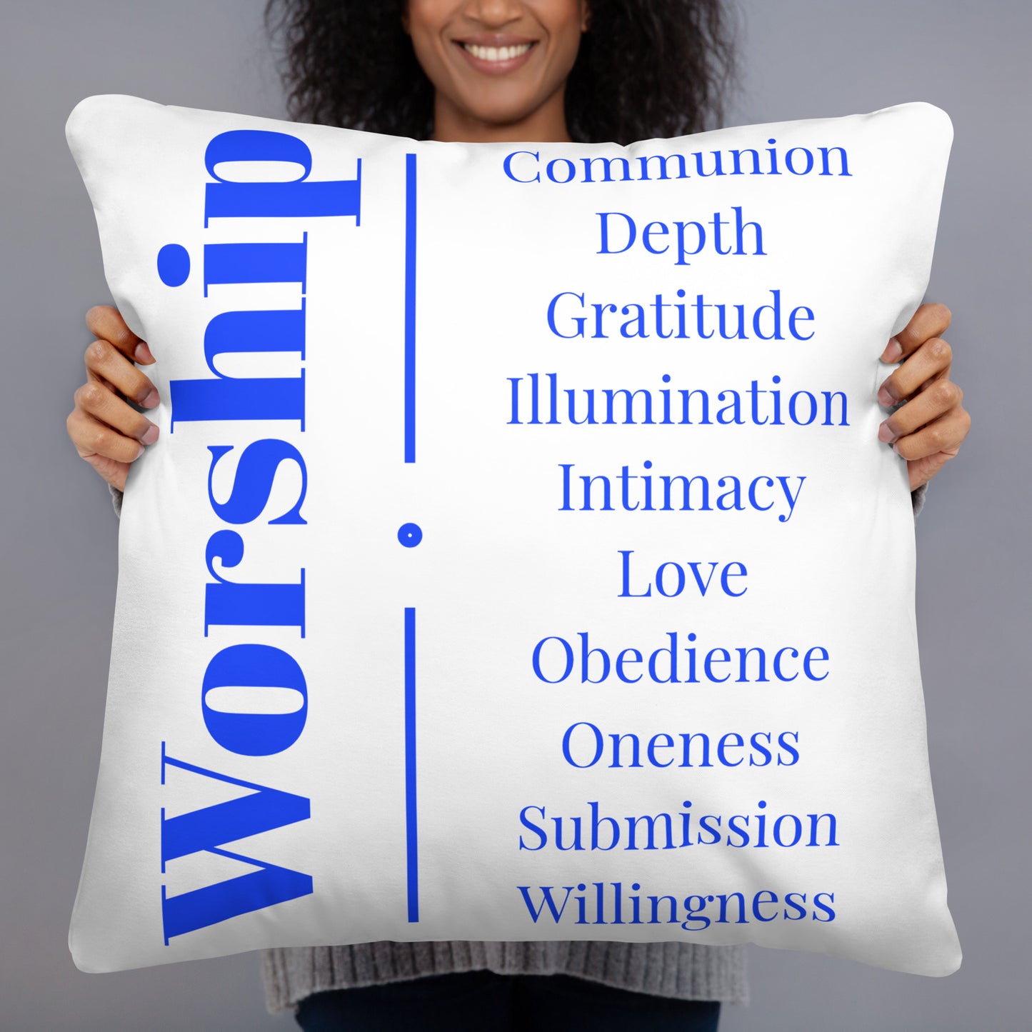 Worship collection inspirational throw pillow - White/Blue