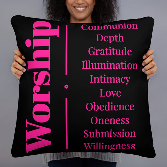 Worship collection inspirational throw pillow - Black/Hot Pink