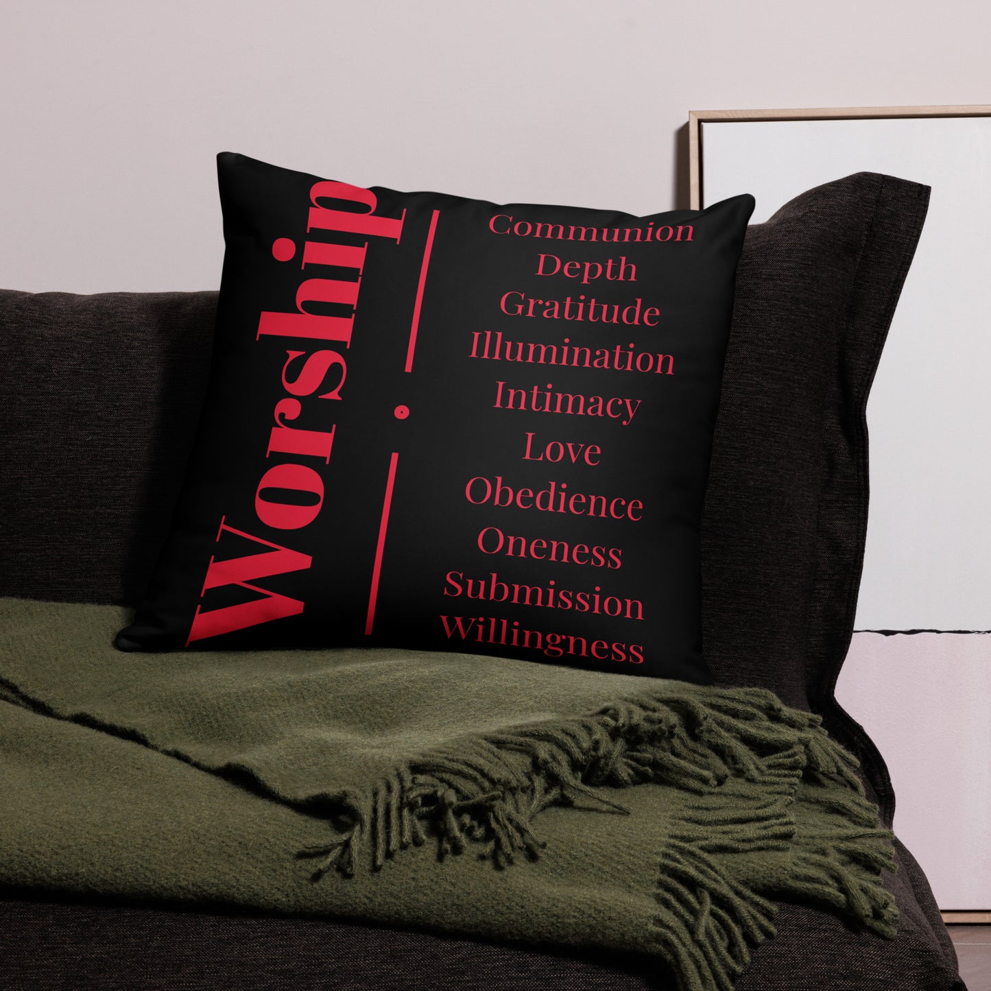 Worship collection inspirational throw pillow - Black/Red