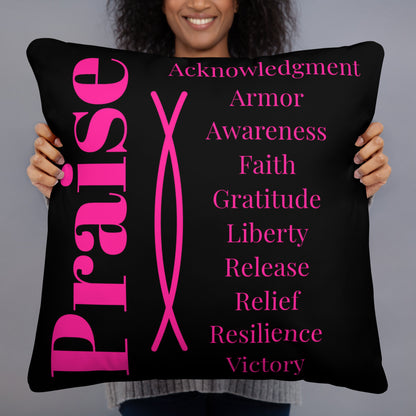 Praise collection inspirational throw pillow - Pink Black