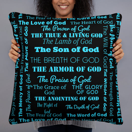 Attributes of God Throw Pillow - Turq/Black