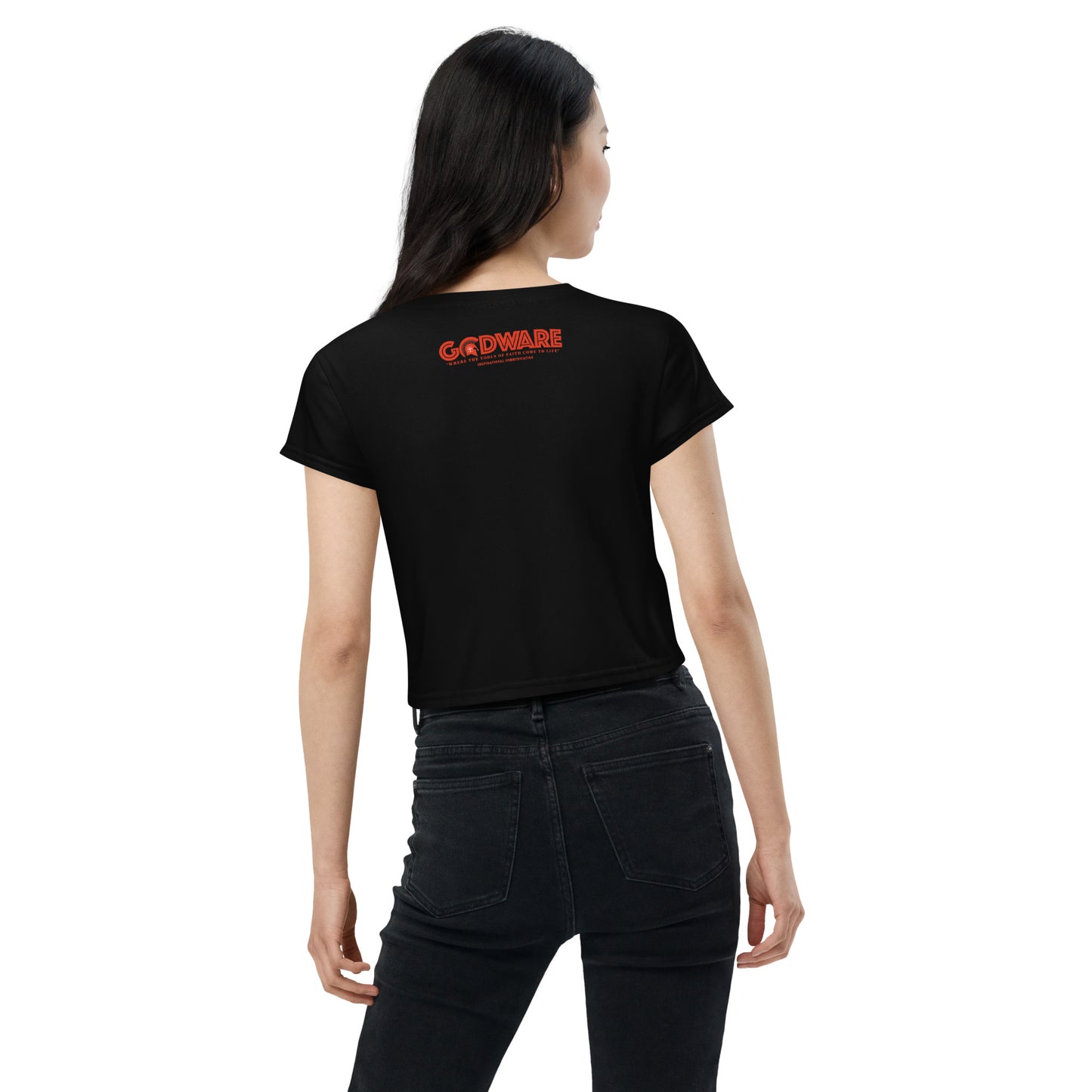 Godware Logo Stretchy Crop Top T-Shirt - Black/Red