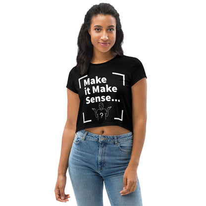 Make Sense Stretchy Crop Top T-Shirt - Black/White