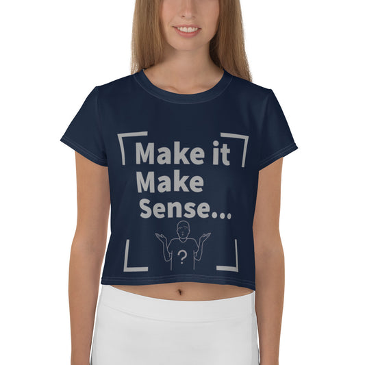 Make Sense Stretchy Crop Top T-Shirt - Navy/White