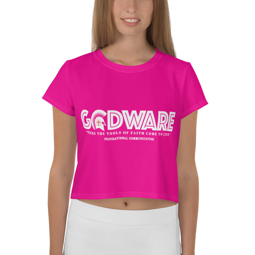 Godware Logo Stretchy Crop Top T-Shirt - Pink/White