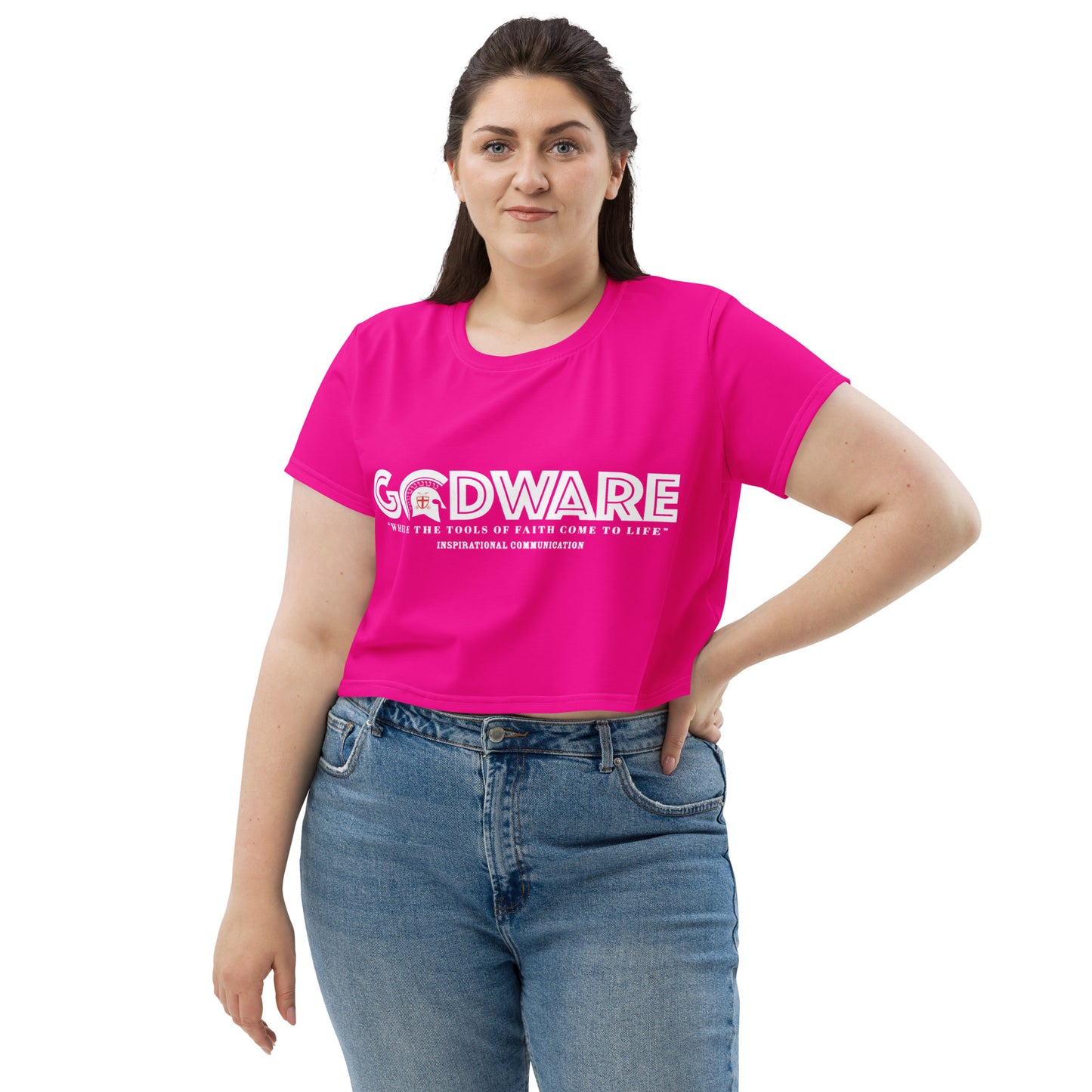 Godware Logo Stretchy Crop Top T-Shirt - Pink/White