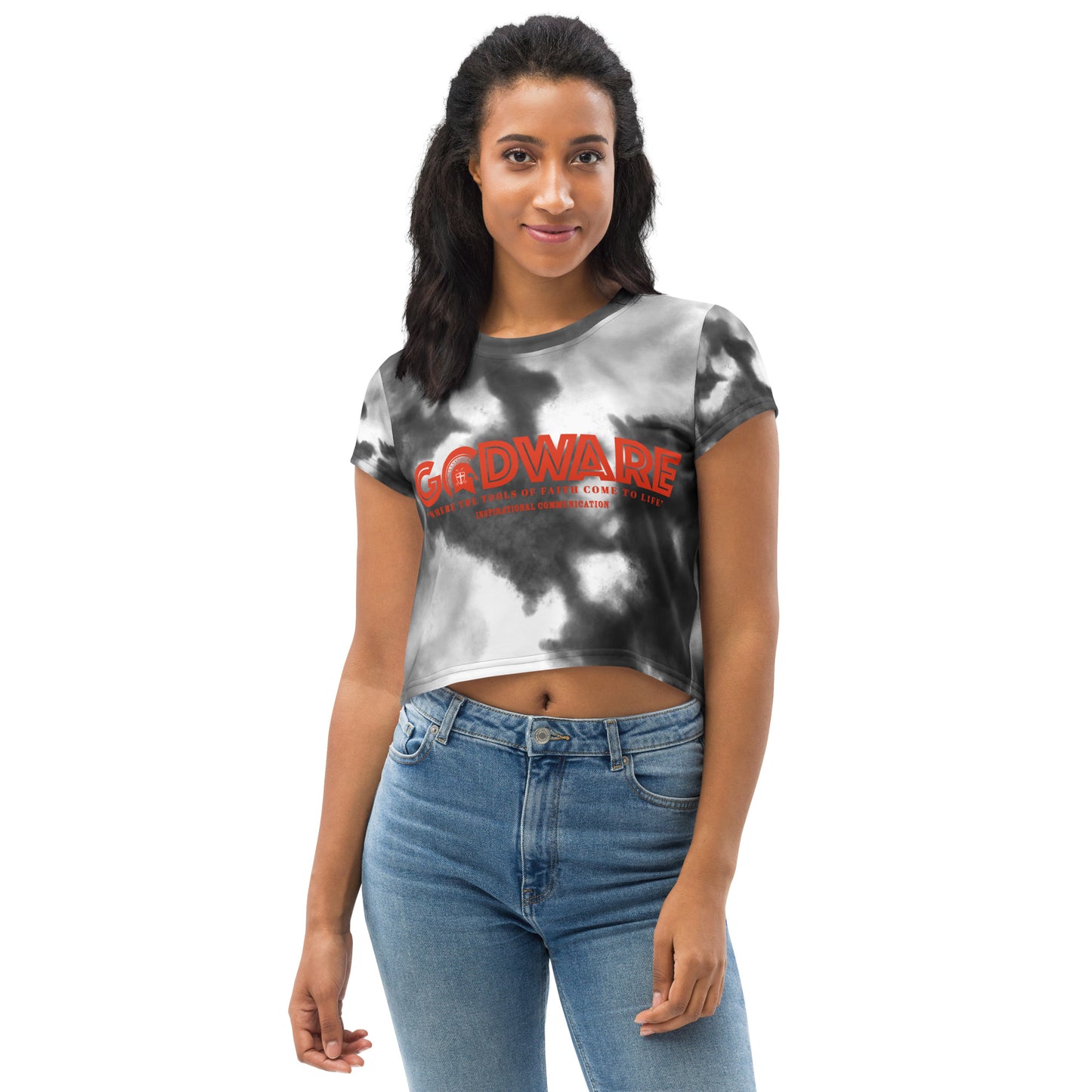 Godware Logo Stretchy Crop Top T-Shirt - Grey Multi