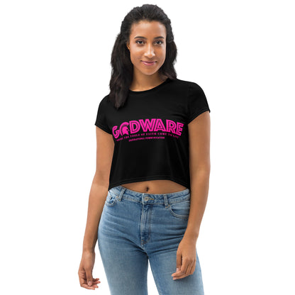 Godware Logo Stretchy Crop Tee - Black/Pink