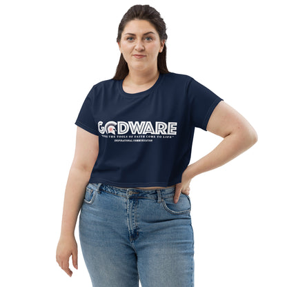 Godware Logo Stretchy Crop Top T-Shirt - Navy