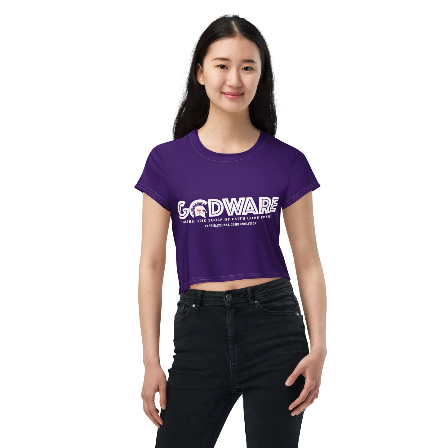 Godware Logo Stretchy Crop Top T-Shirt - Purple