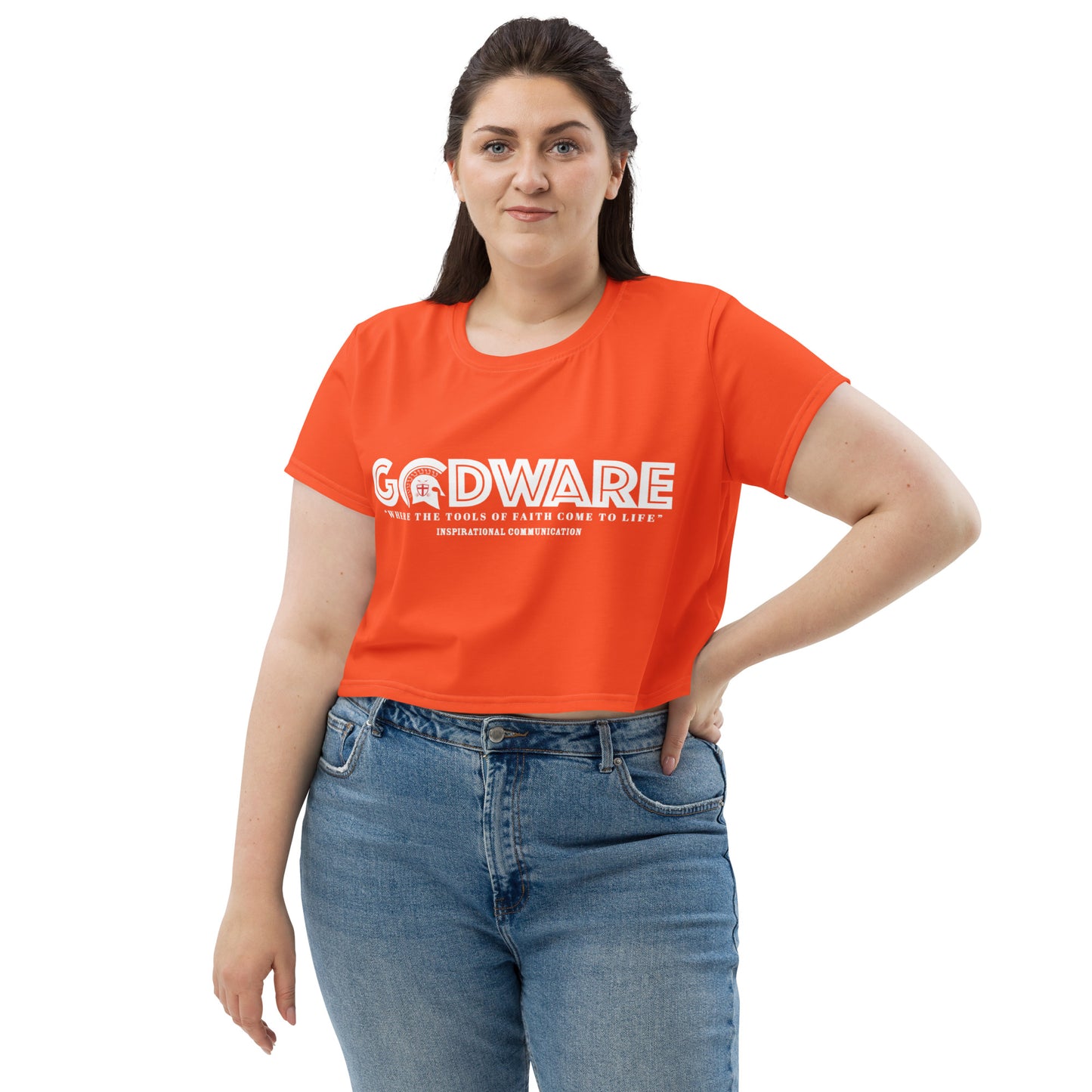 Godware Logo Stretchy Crop Top T-Shirt - Orange