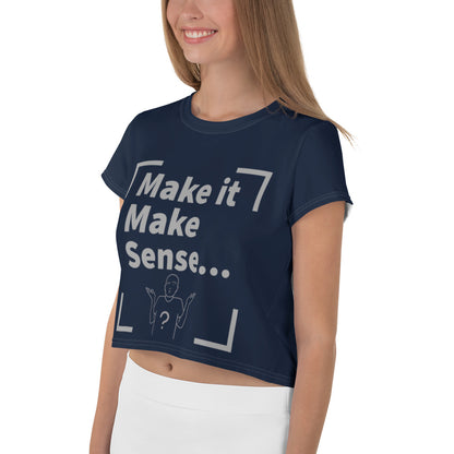 Make Sense Stretchy Crop Top T-Shirt - Navy/White