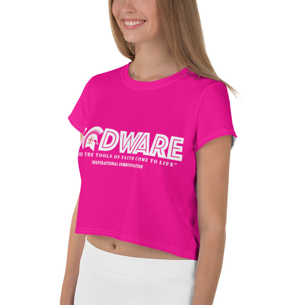 Godware Logo Stretchy Crop Top T-Shirt - Pink/White