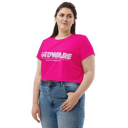 Godware Logo Stretchy Crop Top T-Shirt - Pink/White