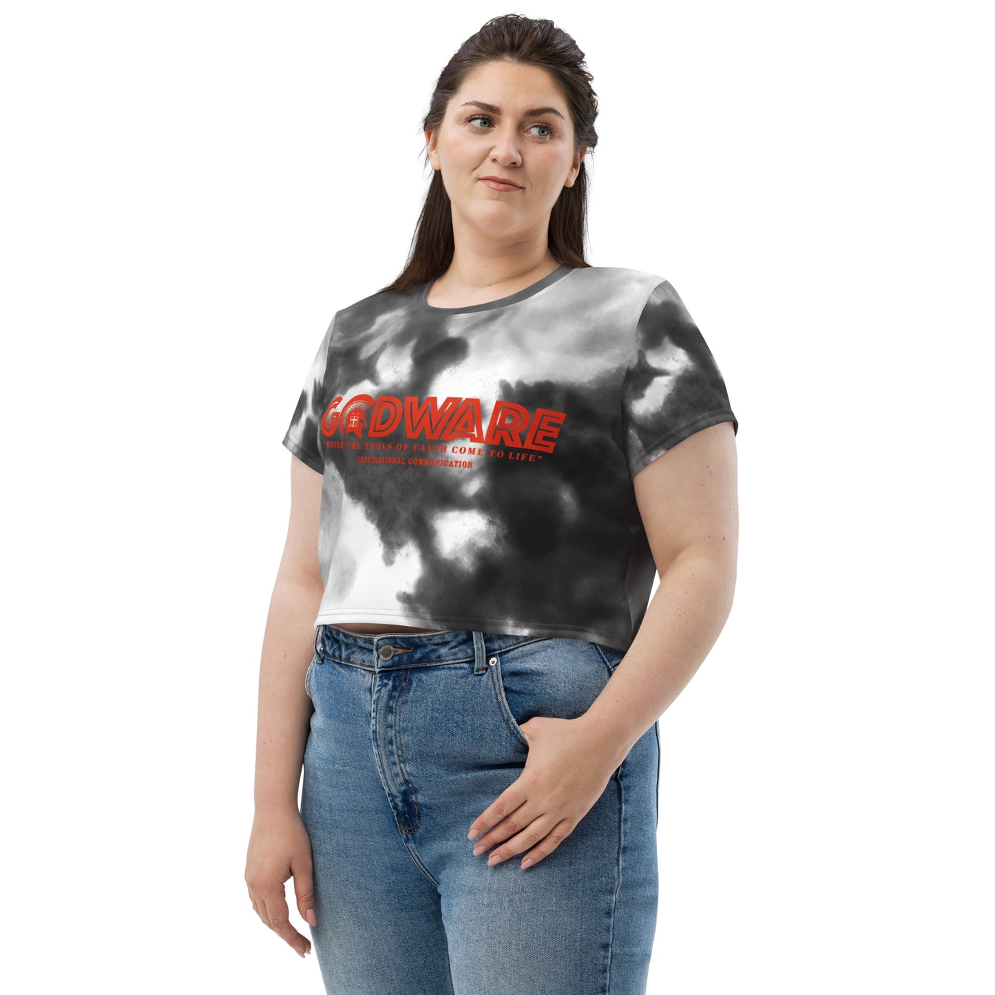 Godware Logo Stretchy Crop Top T-Shirt - Grey Multi